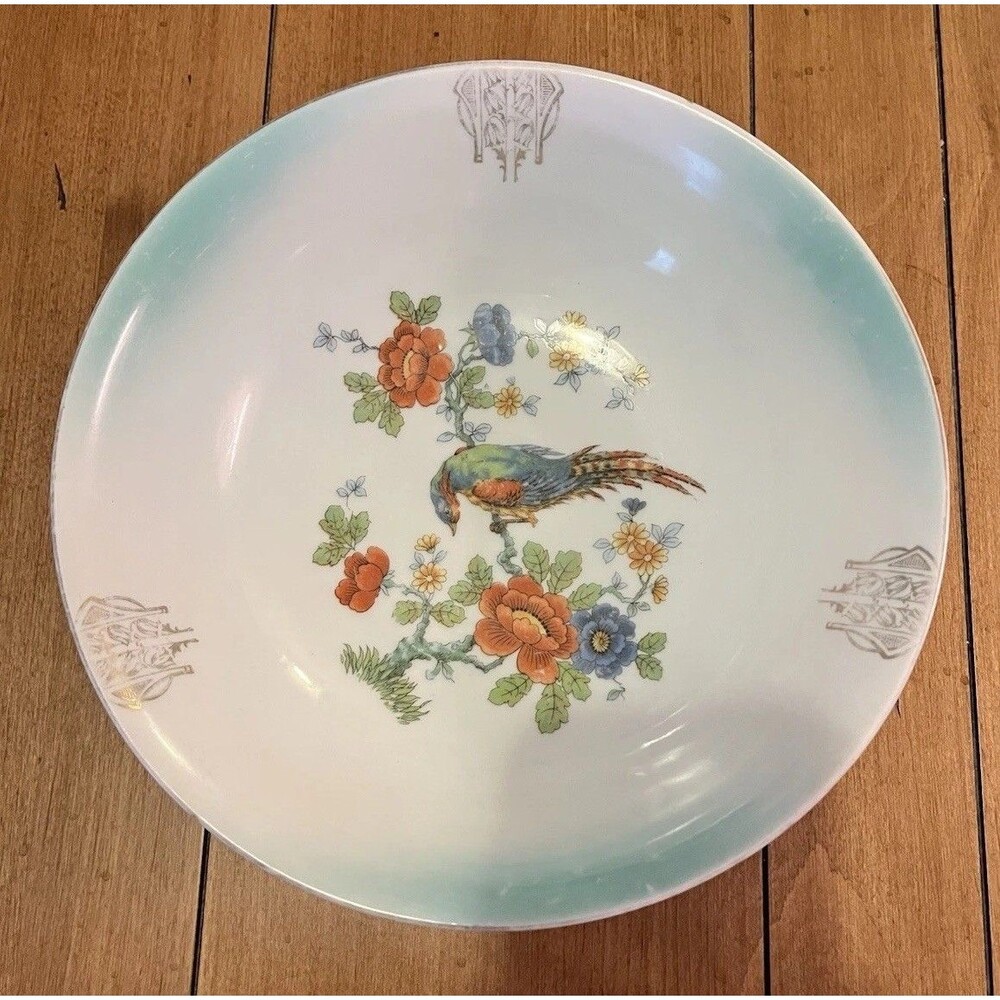 Vtg Bird Of Paradise Serving Bowl Made In Germany 14 Antique White Blue Gold Rim